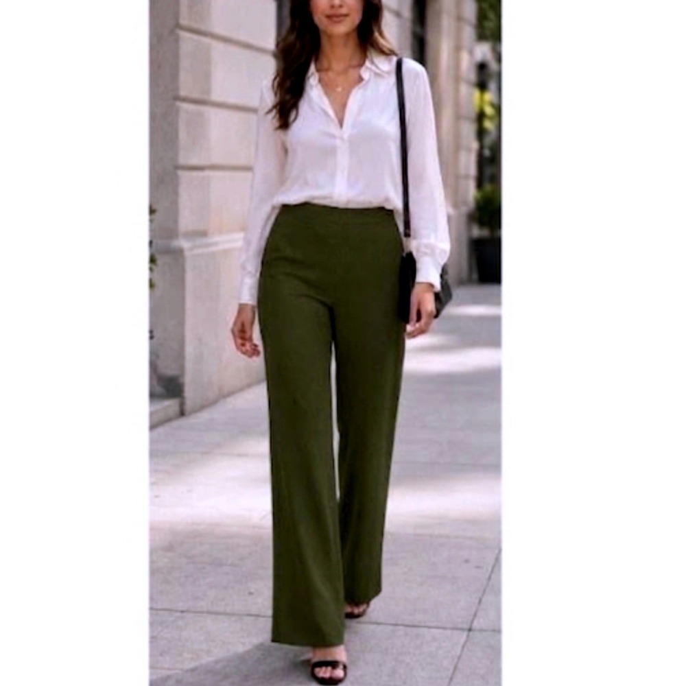 Piazza Sempione Trouser Dress Pants US (XL) Dark Olive Green Wool Stretch Italy